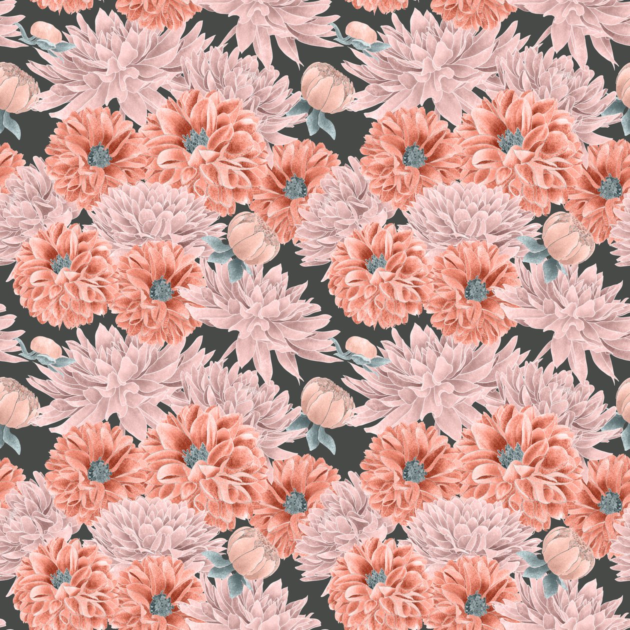 Dahlia hero pattern colorway 1, 2020 (grafitblyant  digital) af Stacy Hsu