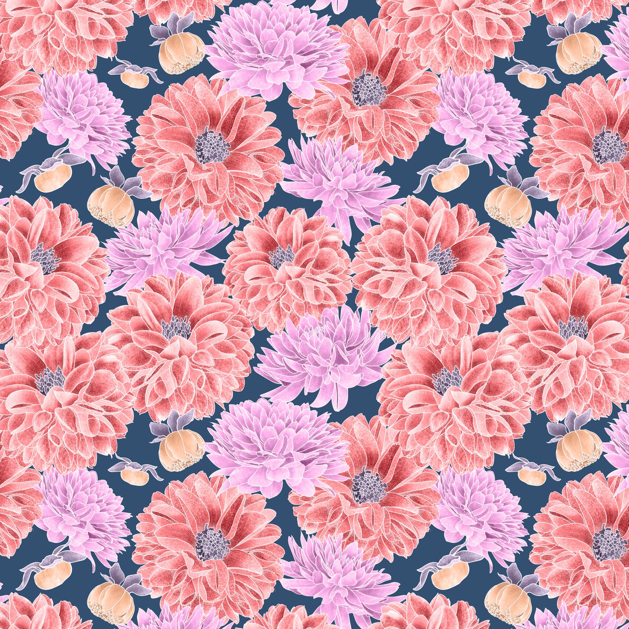 Dahlia hero pattern colorway 2, 2020 (grafitblyant  digital) af Stacy Hsu