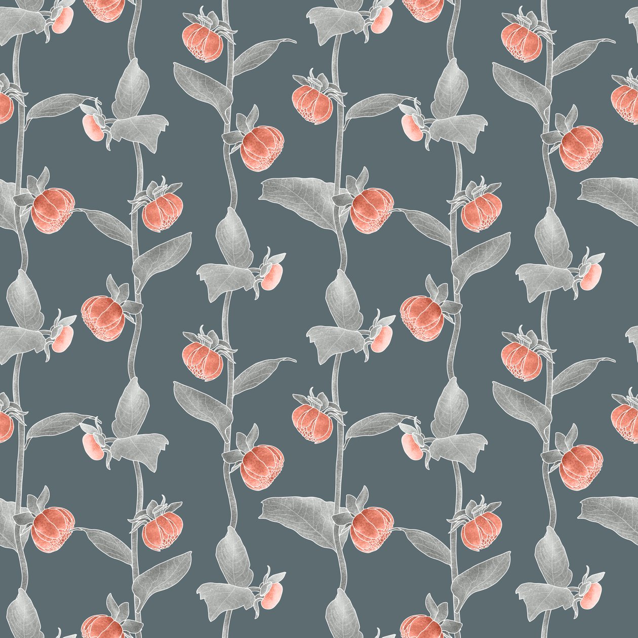Dahlias koordinatmønster colorway 1, 2020 (grafitblyant  digital) af Stacy Hsu