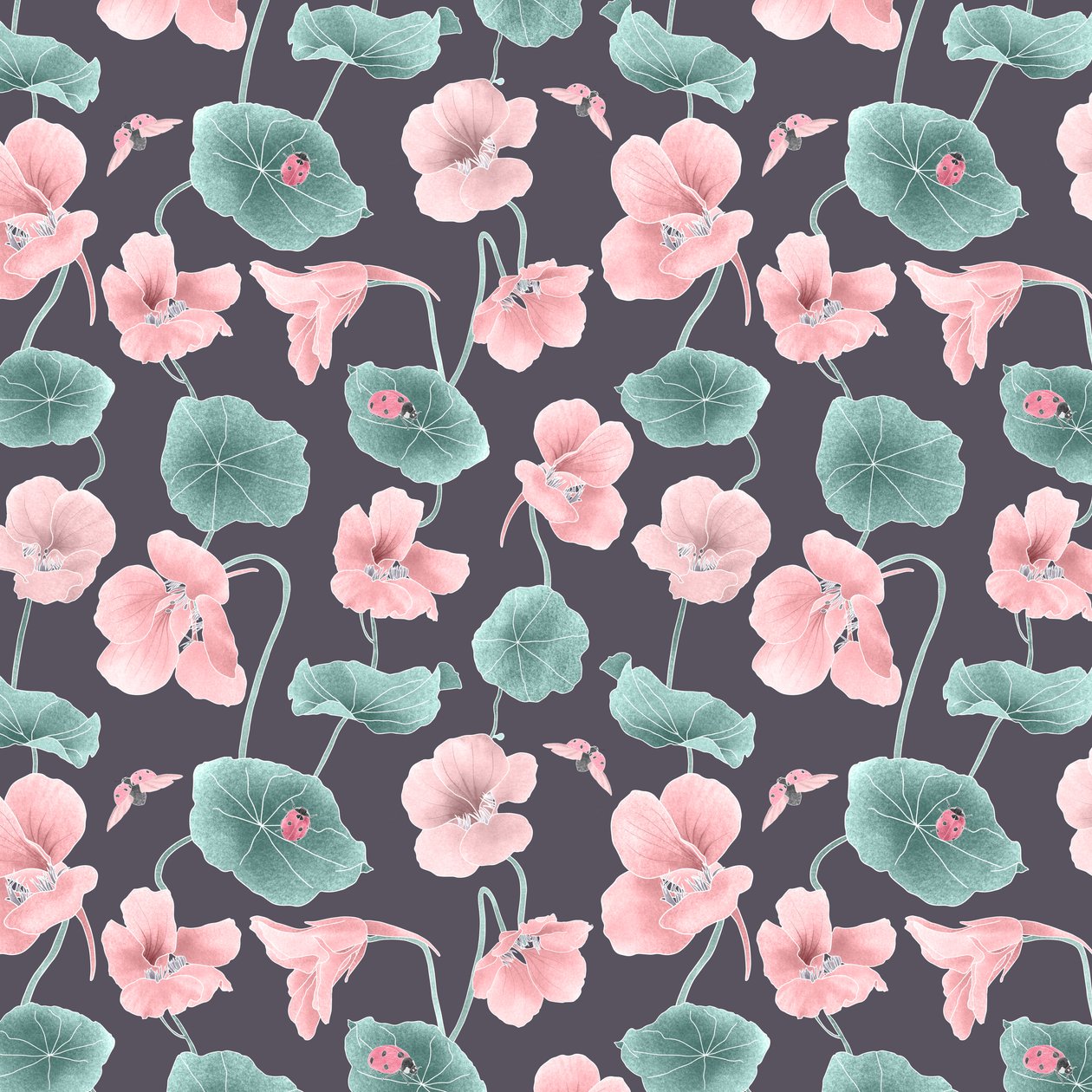 Nasturtium heltemønster colorway 1, 2020 (grafitblyant  digital) af Stacy Hsu