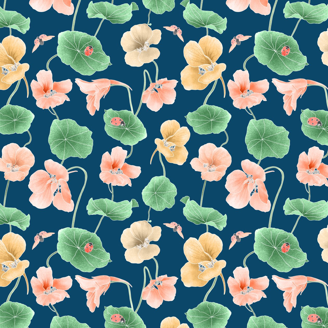 Nasturtium heltemønster colorway 2, 2020 (grafitblyant  digital) af Stacy Hsu
