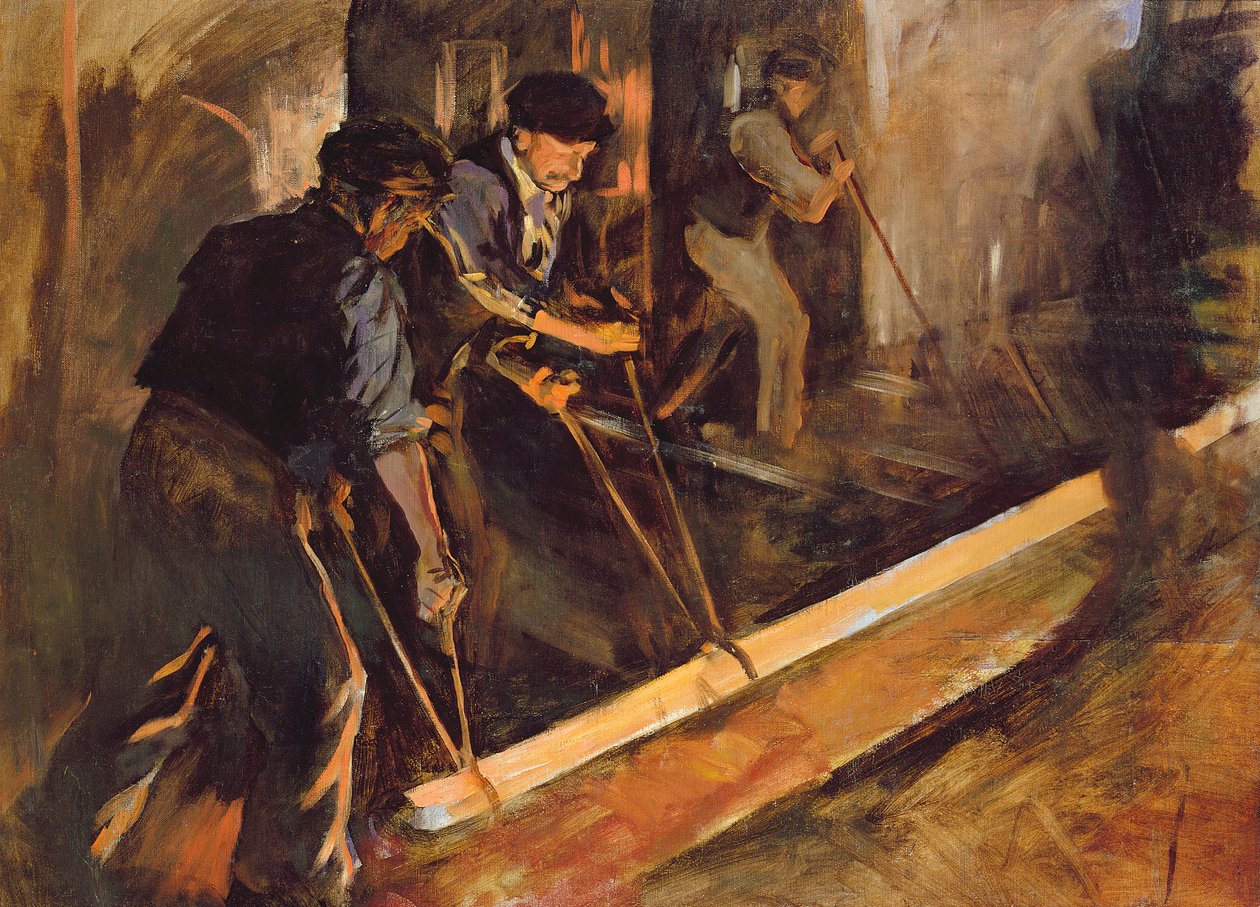 Forging Steel, The Steel Mills (olie på lærred) af Stanhope Alexander Forbes