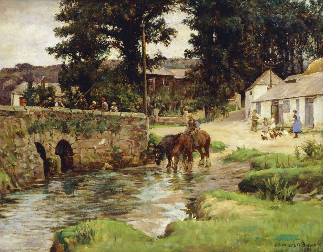 Vanding af hestene i landsbystrømmen af Stanhope Alexander Forbes