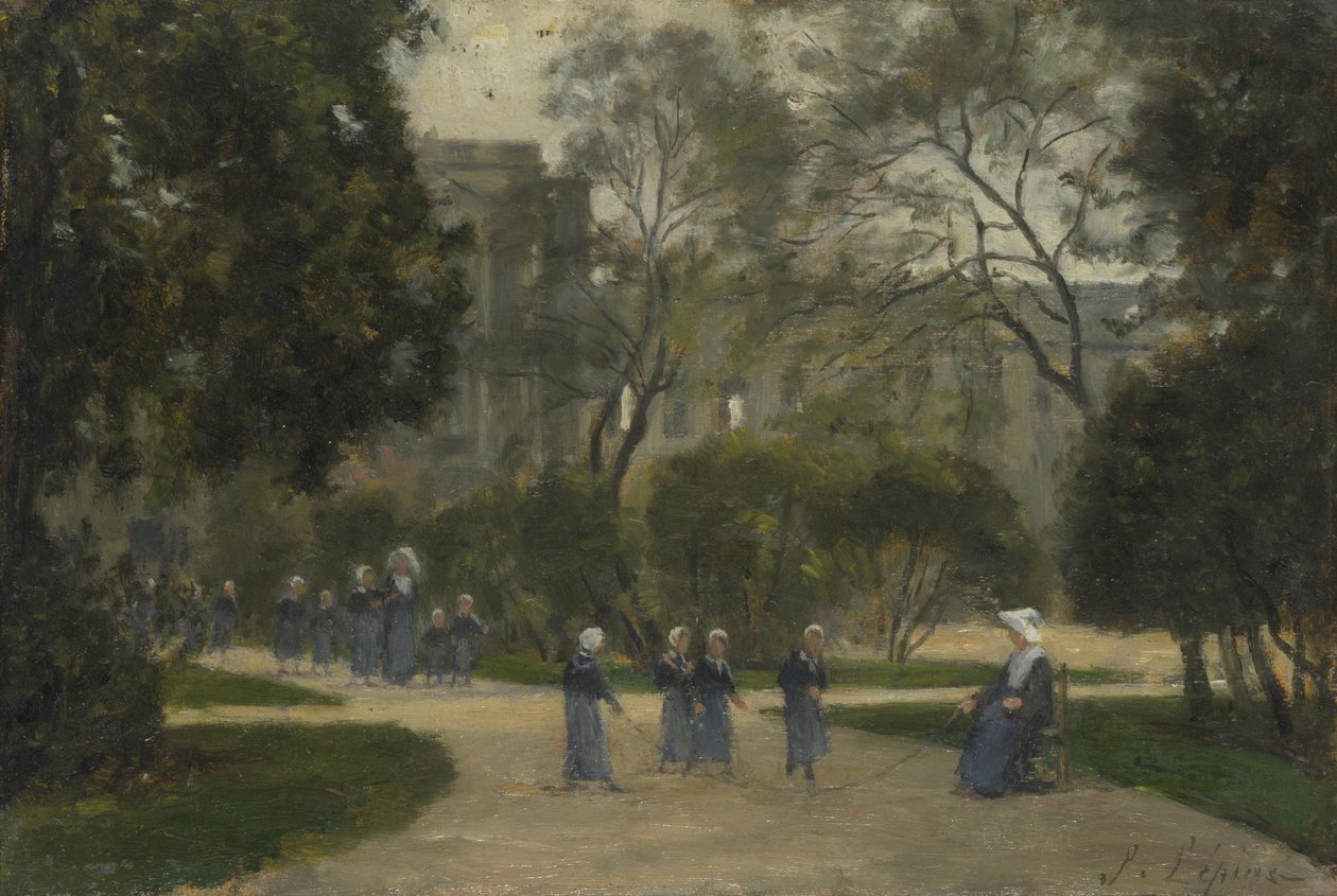 Nonner og skolepiger i Tuileries Gardens, Paris af Stanislas Victor Edouard Lepine