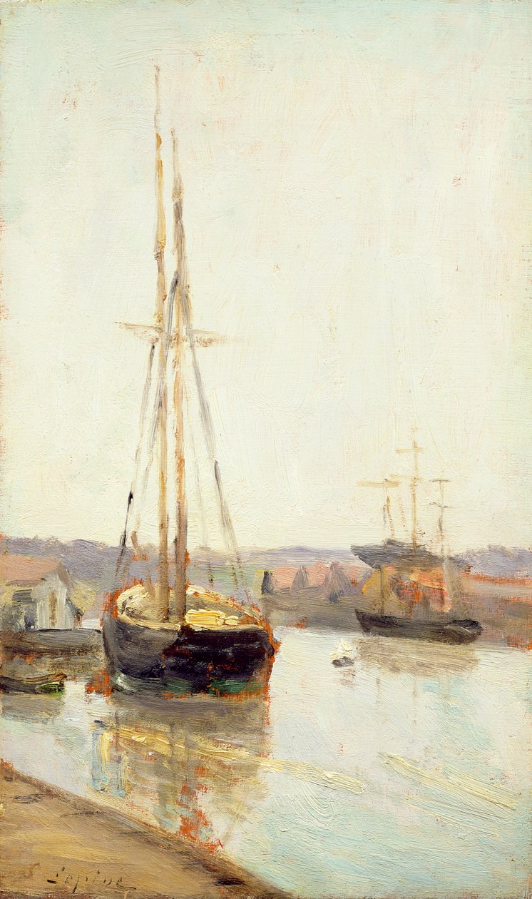 Både på en kanal (olie på træ) af Stanislas Victor Edouard Lepine
