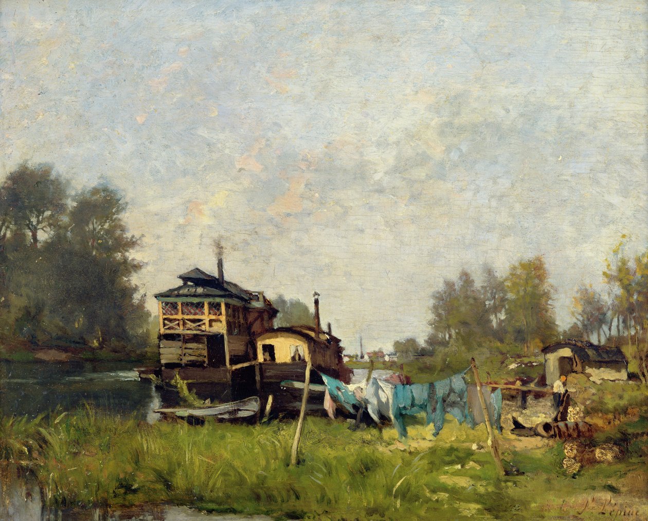 Vaskevasker båd på Seinen af Stanislas Victor Edouard Lepine