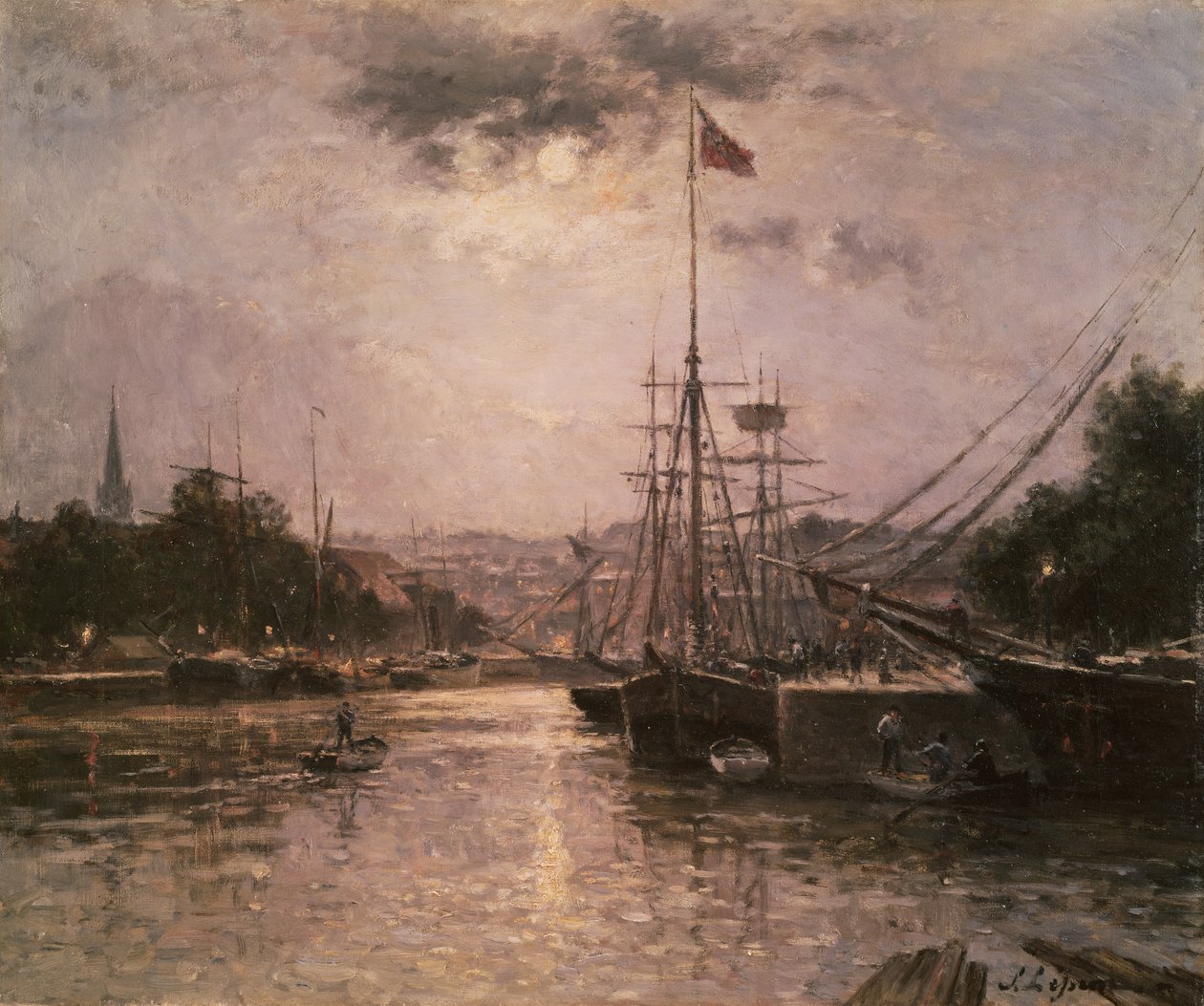 Udsigt over havnen i Caen, ca. 1889 af Stanislas Victor Edouard Lepine