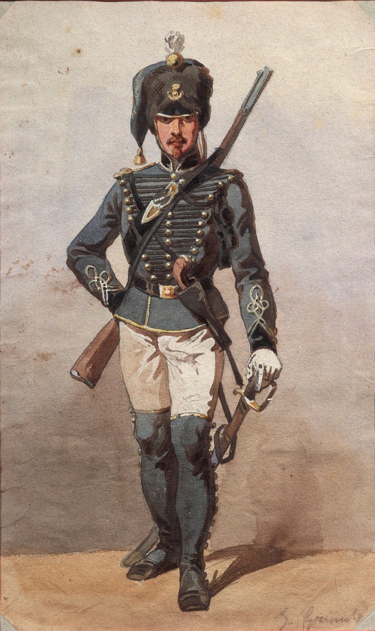 Undersøgelse af uniformer, tegning af Stanislao Grimaldi del Poggetto af Stanislas Grimaldi del Poggetto