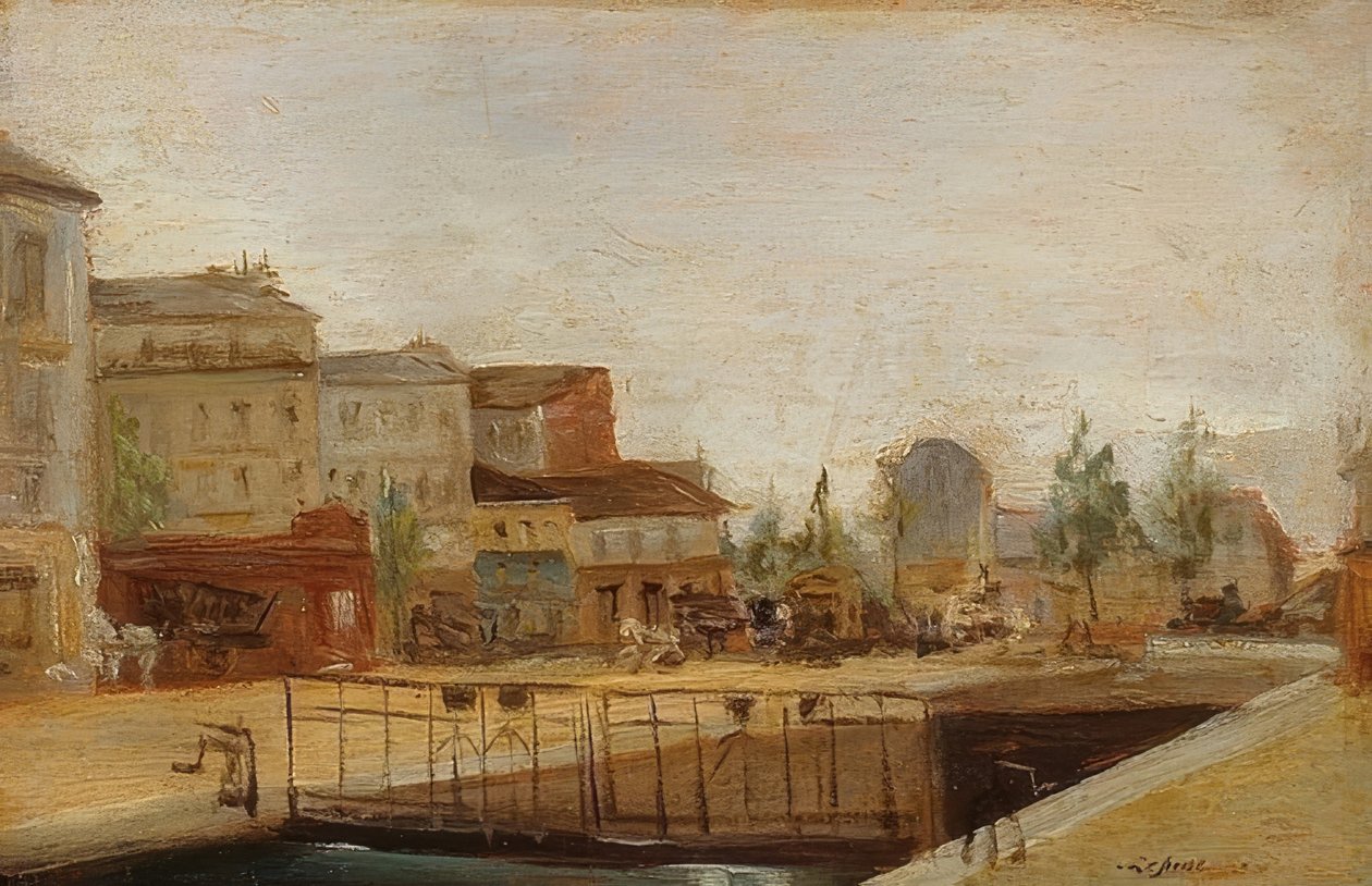 Canal Saint-Martin i Paris med sluse af Stanislas Lepine