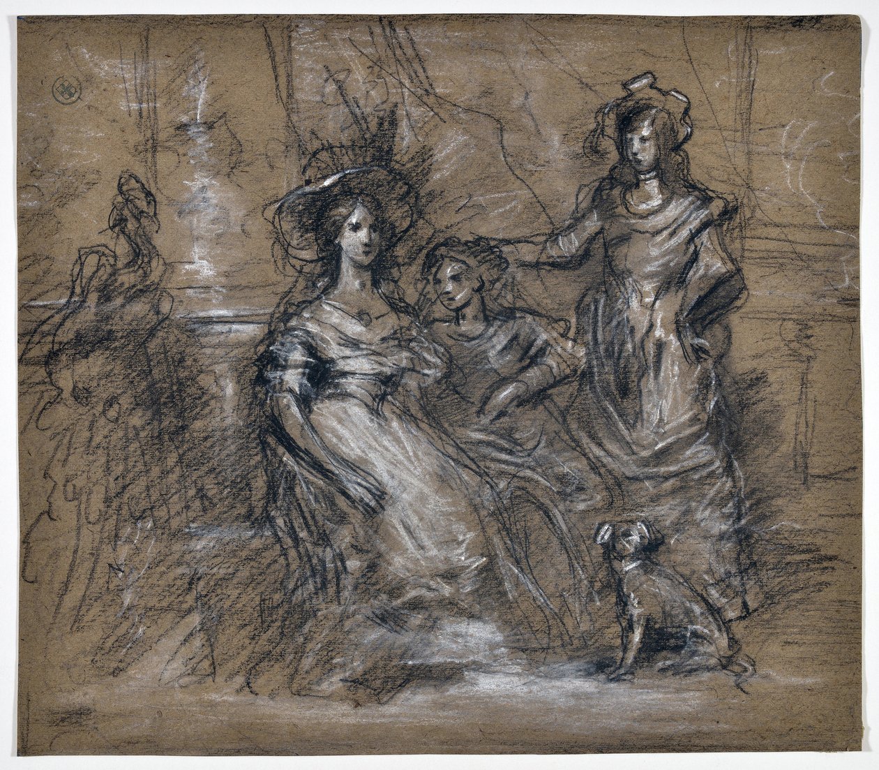 Studie af tre kvinder og en hund (tegning) af Stanislas Torrents y de Amat