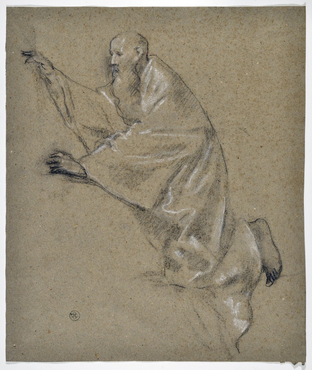 Studie af manddrapering, knælende (tegning) af Stanislas Torrents y de Amat