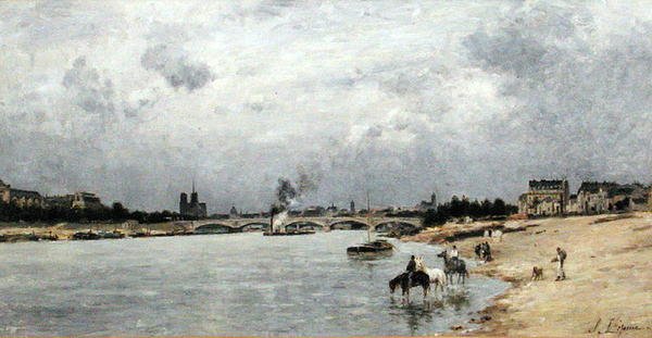 Austerlitz Bridge, Paris (olie på lærred) af Stanislas Victor Edouard Lepine