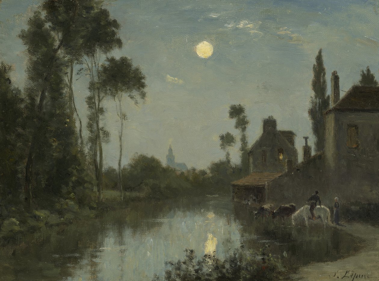 Moonlit River, c.1866-?70 af Stanislas Victor Edouard Lepine