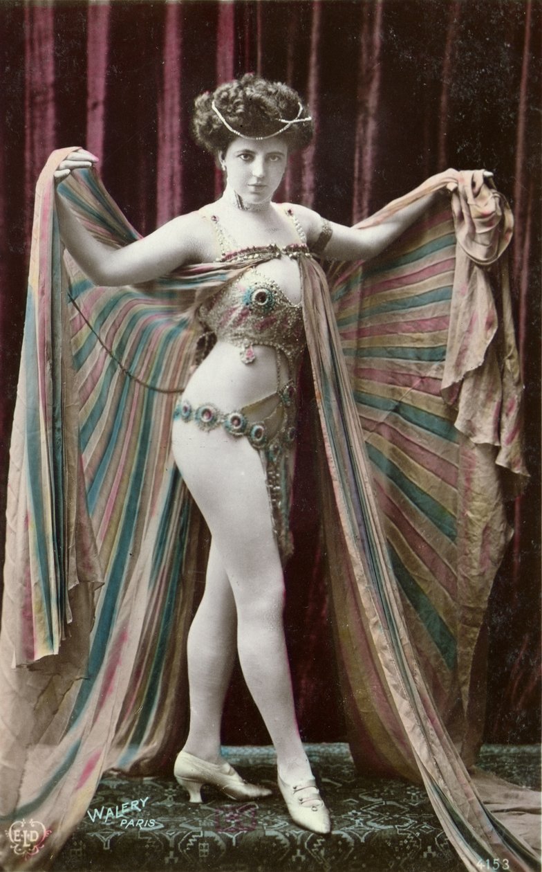 Postkort, der forestiller en orientalsk danser (farvet foto) af Stanislaus Walery