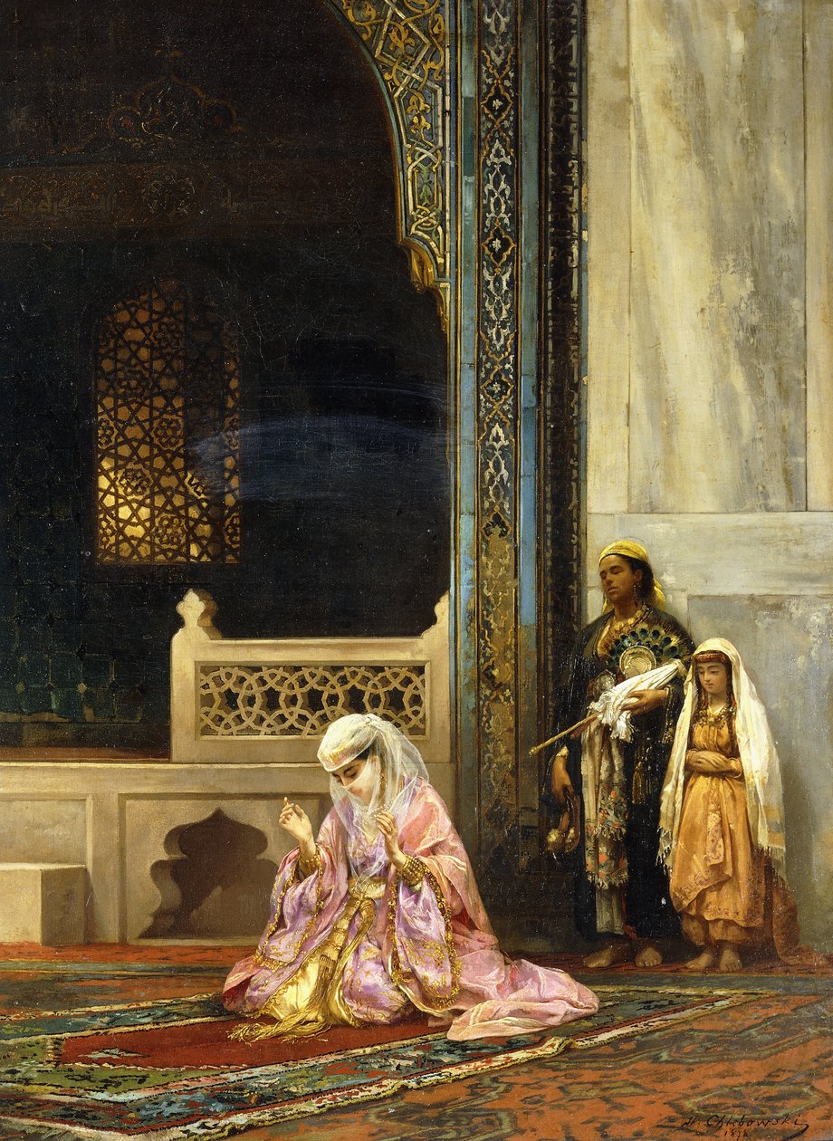 En tyrkisk dame beder i den grønne moske, Bursa, 1878 af Stanislaus von Chlebowski