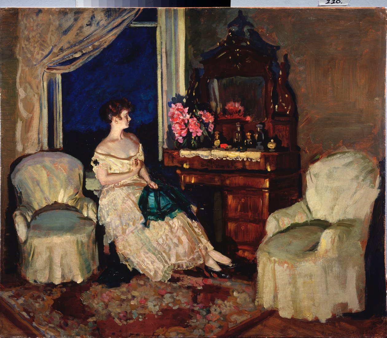 I rummet - Maleri af Stanislav Yulianovich Zhukovsky (Zhukovsky) (1873-1944), olie på lærred af Stanislav Joulianovitch Joukovski