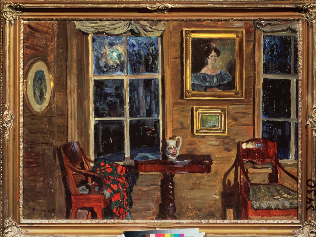 I et gammelt hus. Maleri af Stanislav Yulianovich Zhukovsky (Zhukovsky) (1873-1944), olie på lærred af Stanislav Joulianovitch Joukovski