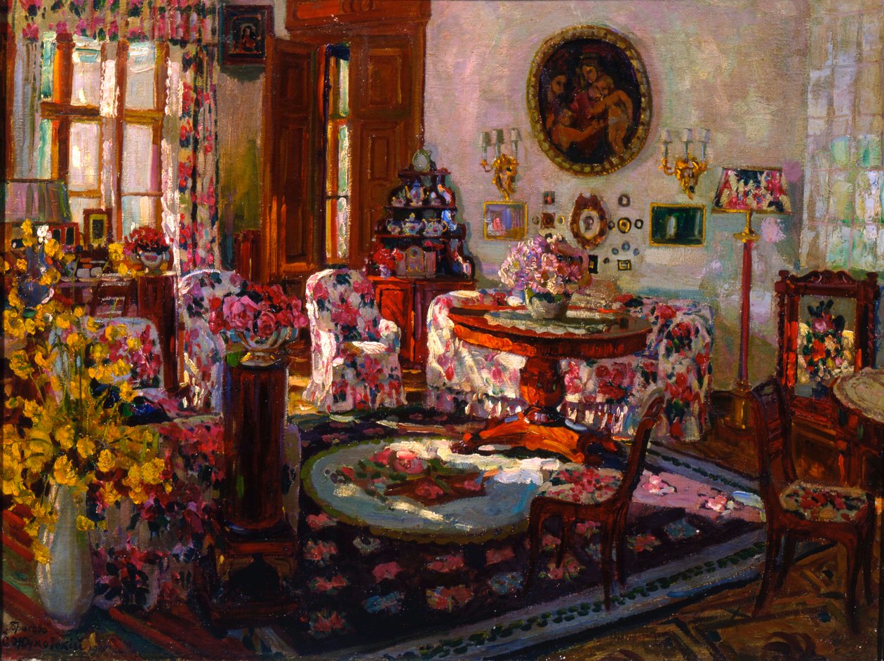 Interiør i herregården Brasovo, 1912. af Stanislav Julianovic Zukovskij