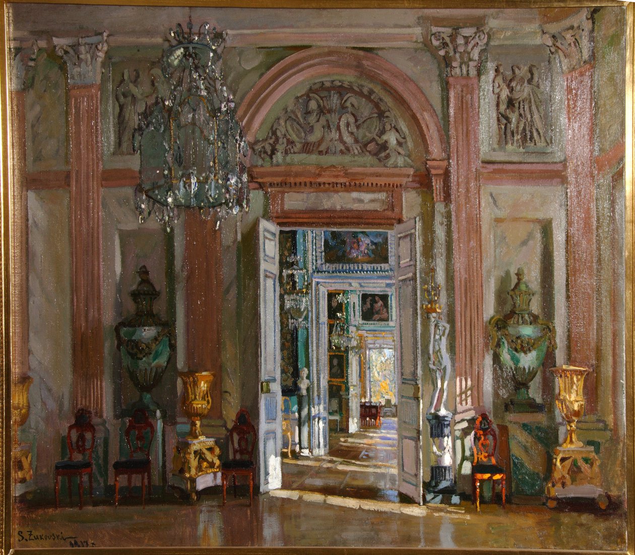Den store vestibule i Kuskovo-paladset, 1917 af Stanislav Julianovic Zukovskij