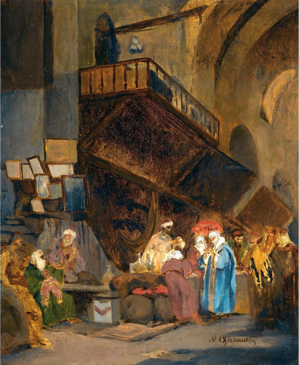 Bazar a Constantinople - Peinture de Stanislaw Chlebowski (1835-1884), orientalisme - Bazar i Konstantinopel - Olie på træ af Stanislav Khlebovsky (1835-1884) - 26x21 cm - Privat samling af Stanislaw Chlebowsky