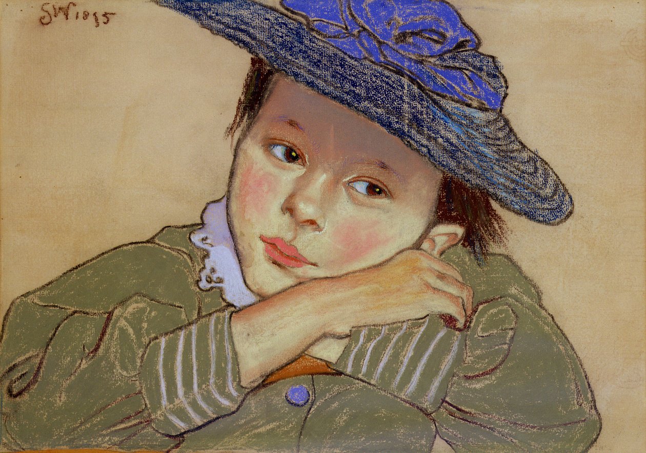 Pige i en blå hat, 1895 (pastel på papir) af Stanislaw Wyspianski