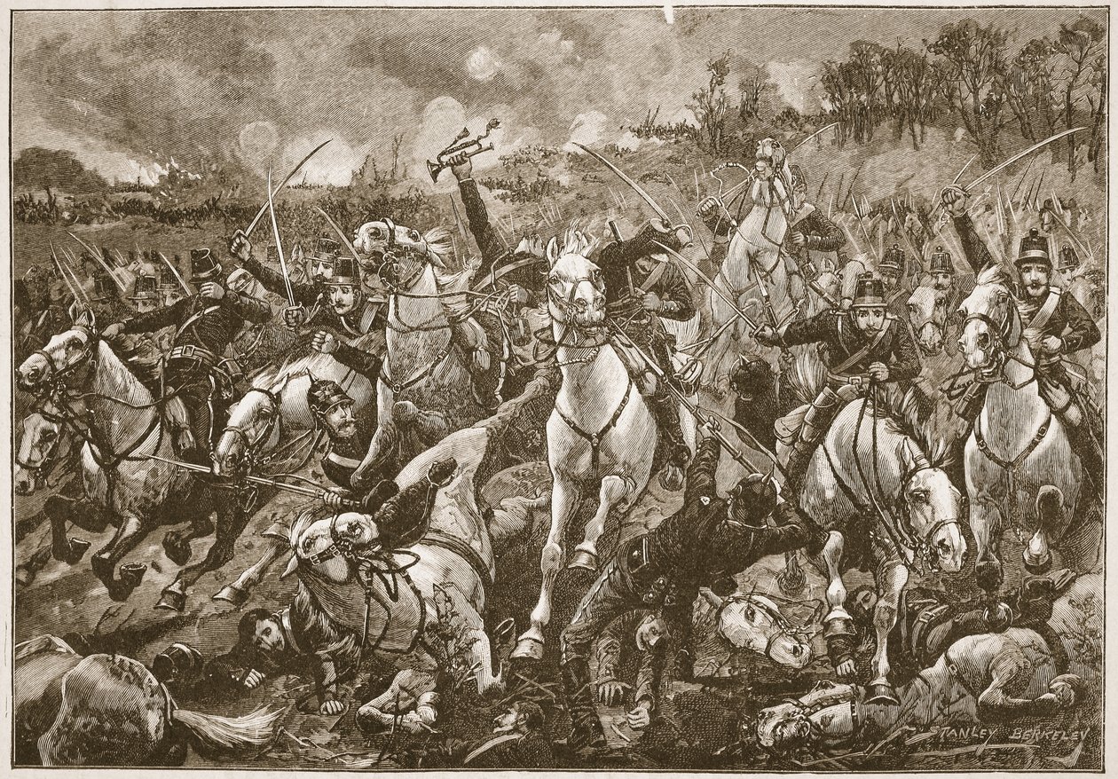 Da de tordnede ned ad skråningen, brød eskadronerne gennem rækken af træfninger, illustration fra 