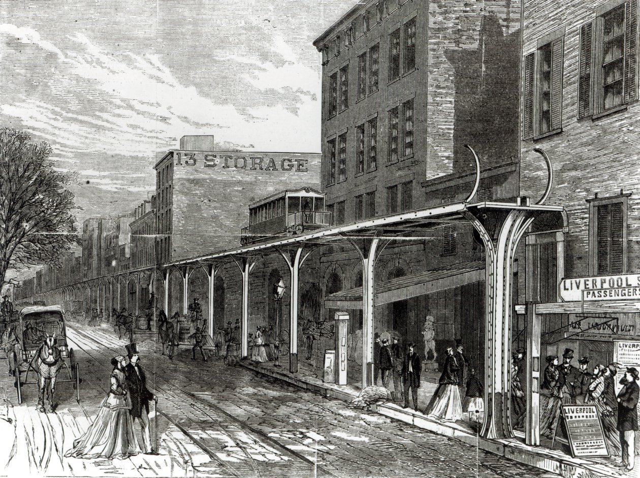 Elevated Railway i Greenwich Street, New York af Stanley Fox
