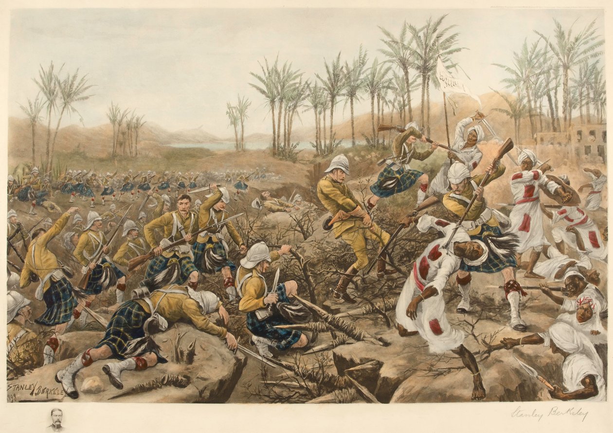 Cameron Highlanders tager en stockade, Atbara, 8. april 1898 (fotolitografi) af Stanley Berkeley
