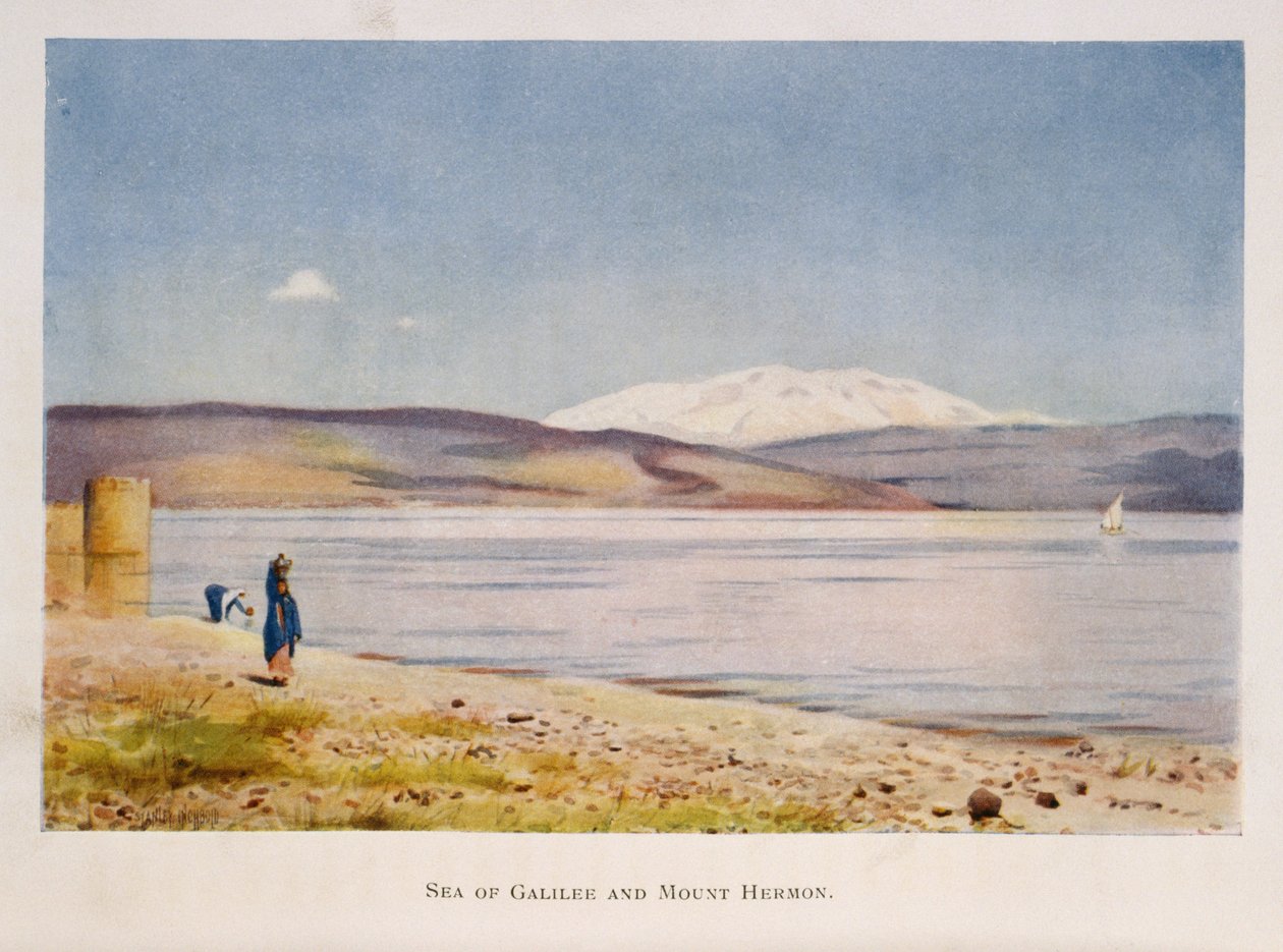 Genesaret Sø mod Hermon-bjerget (i Syrien), Palæstina 1906 af Stanley Inchbold