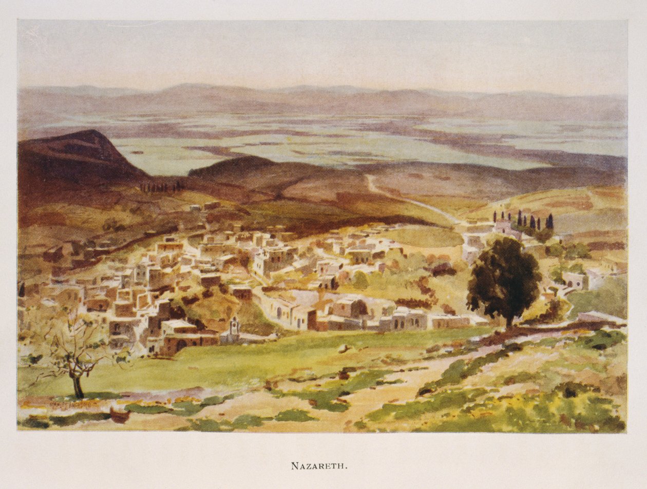 Akvarel af Stanley Inchbold, forestillende Nazareth i Palæstina 1906 af Stanley Inchbold