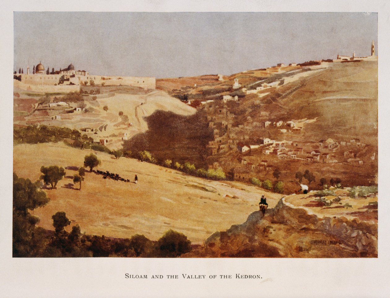 Akvarel af Stanley Inchbold, forestillende Kidron-dalen, i Jerusalem, Palæstina 1906 af Stanley Inchbold