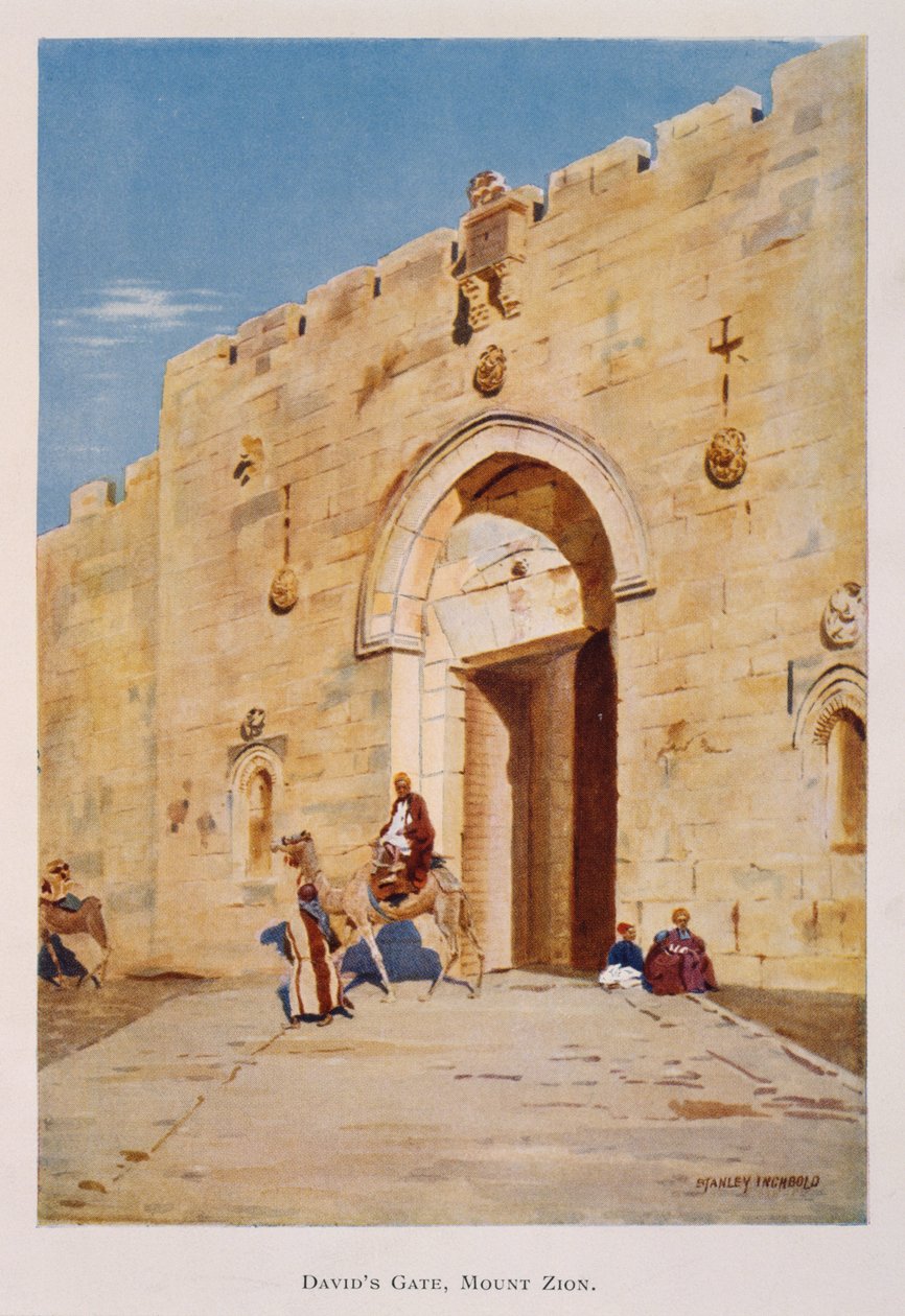 Akvarel af Stanley Inchbold, forestillende Kong David eller Zionporten, i Jerusalem, Palæstina 1906 af Stanley Inchbold