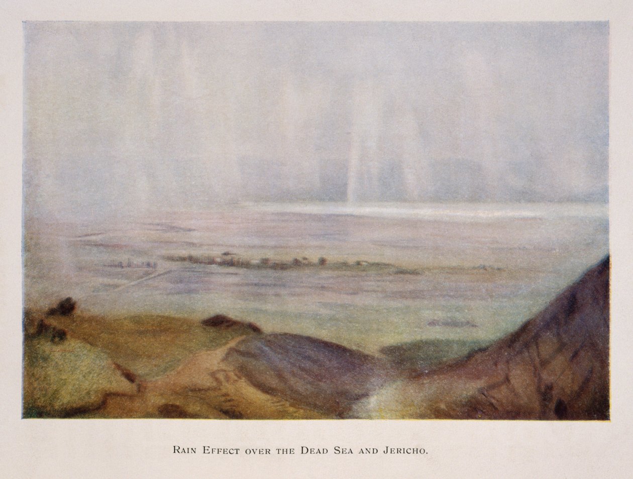 regn falder over Jeriko og Det Døde Hav i Palæstina 1906 af Stanley Inchbold