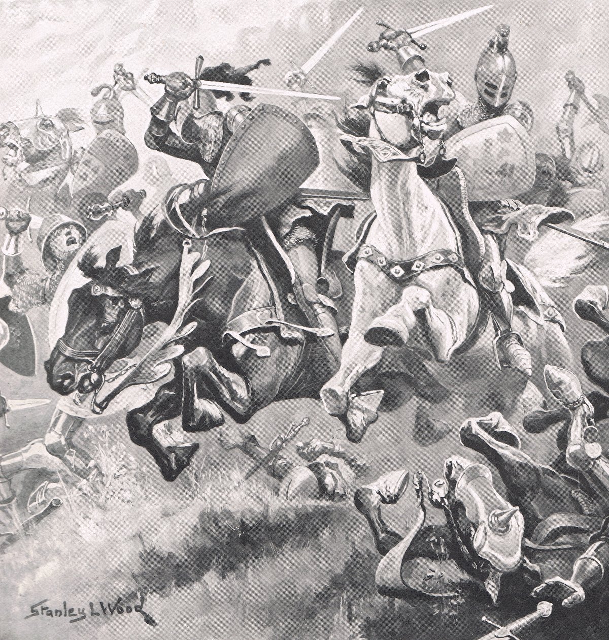 Slaget ved Shrewsbury, 21. juli 1403, illustration fra "British Battles on Land and Sea", udgivet af Cassell, London, ca. 1910 af Stanley L. Wood