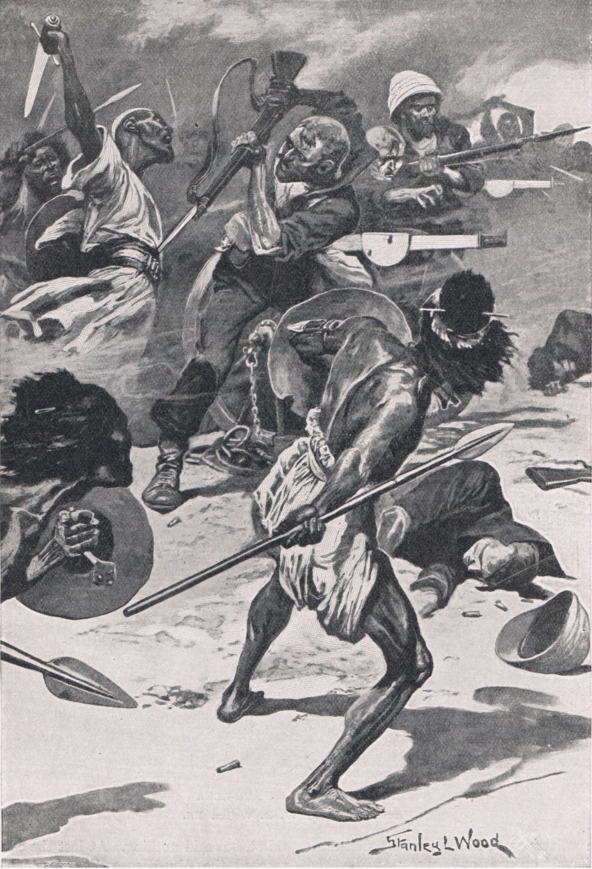 Slaget ved Abu-Klea, 17. januar 1885, illustration fra britiske slag på land og hav, 1915 af Stanley L. Wood