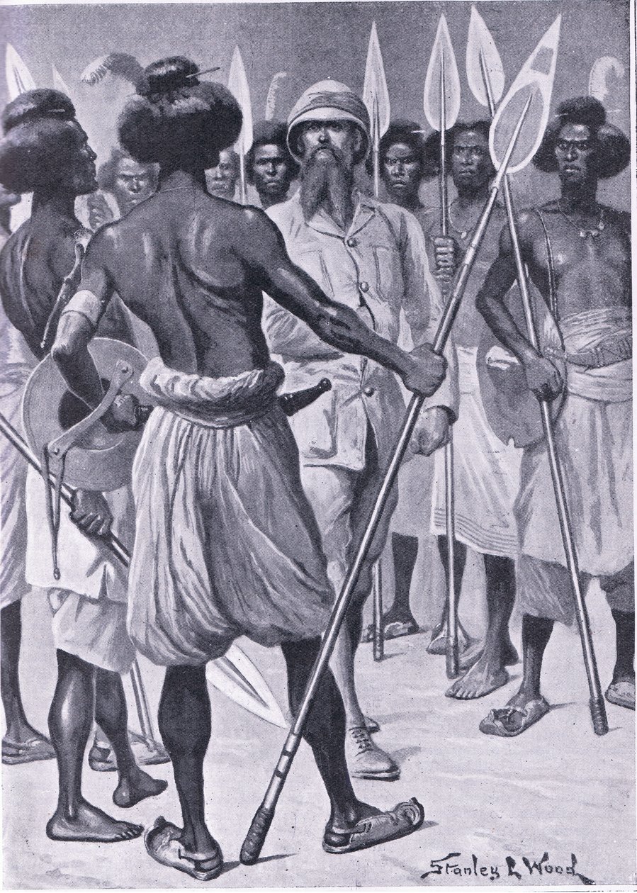 Den type kriger Burton mødte i Somaliland, illustration fra Cassells Romance of Famous Lives, ca. 1940 af Stanley L. Wood