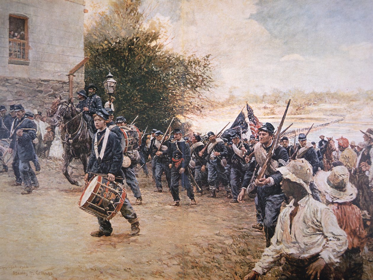 General Sherman marcherer gennem Georgia, ca. 1910 (farve litho) af Stanley Massey Arthurs