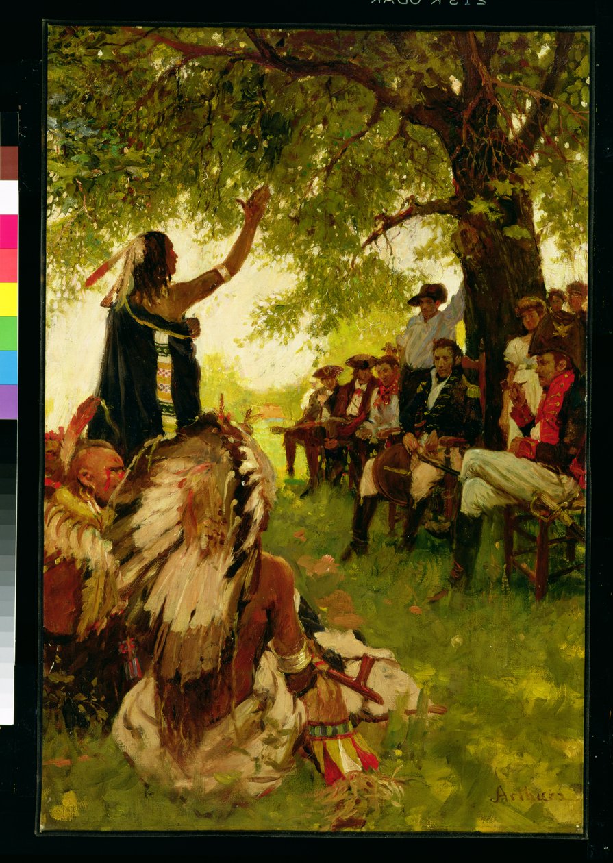 Tecumseh møder general Harrison (olie på lærred) af Stanley Massey Arthurs