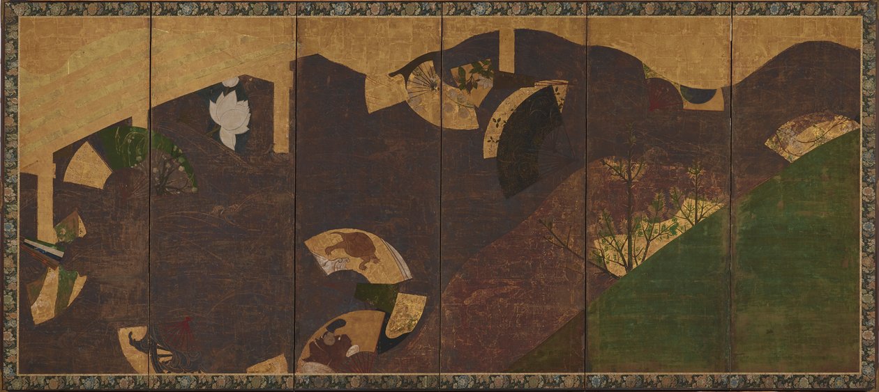 Vedbend vinstokke, broer og flydende vifter, Momoyama eller Edo periode, tidligt 17. århundrede. af Sôtatsu