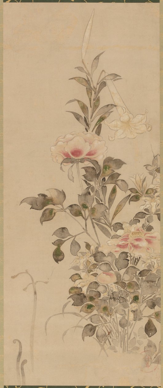 Pæoner og liljer, Momoyama- eller Edo-perioden, 1568-1615. af Sôtatsu