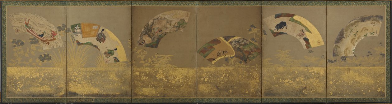 Seks fanpapirer: diverse emner, Momoyama- eller Edo-perioden, 1590-1640. af Sôtatsu