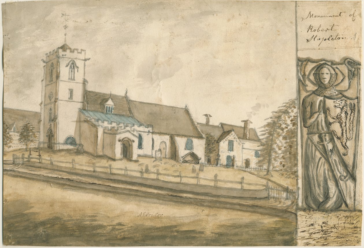 Aldridge Church: vandfarvemaleri, nd [1762-1802] (maleri) af Stebbing Shaw