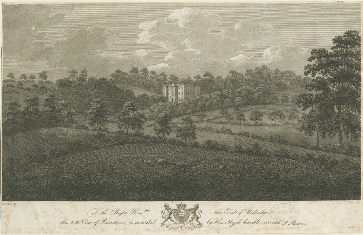Beaudesert Hall and Park: stålgravering, nd [1762-1802] (tryk) af Stebbing Shaw