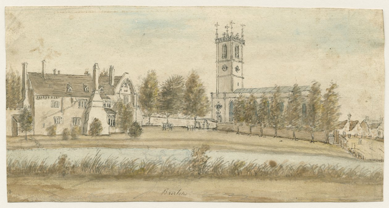 Burton-upon-Trent Abbey: akvarelmaleri og [c 1795] (maleri) af Stebbing Shaw