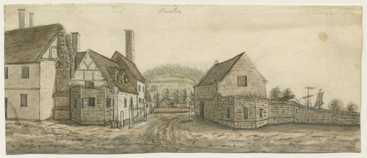 Burton-upon-Trent Abbey: akvarelmaleri og [c 1795] af Stebbing Shaw