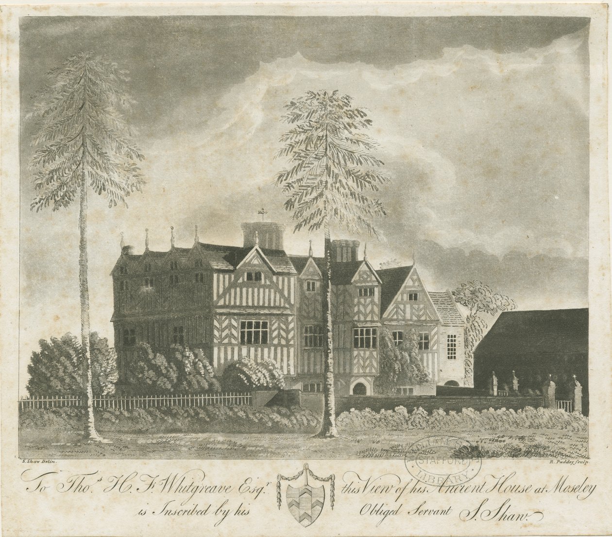 Bushbury - Moseley Old Hall: akvatintegravering og [1700-tallet] af Stebbing Shaw