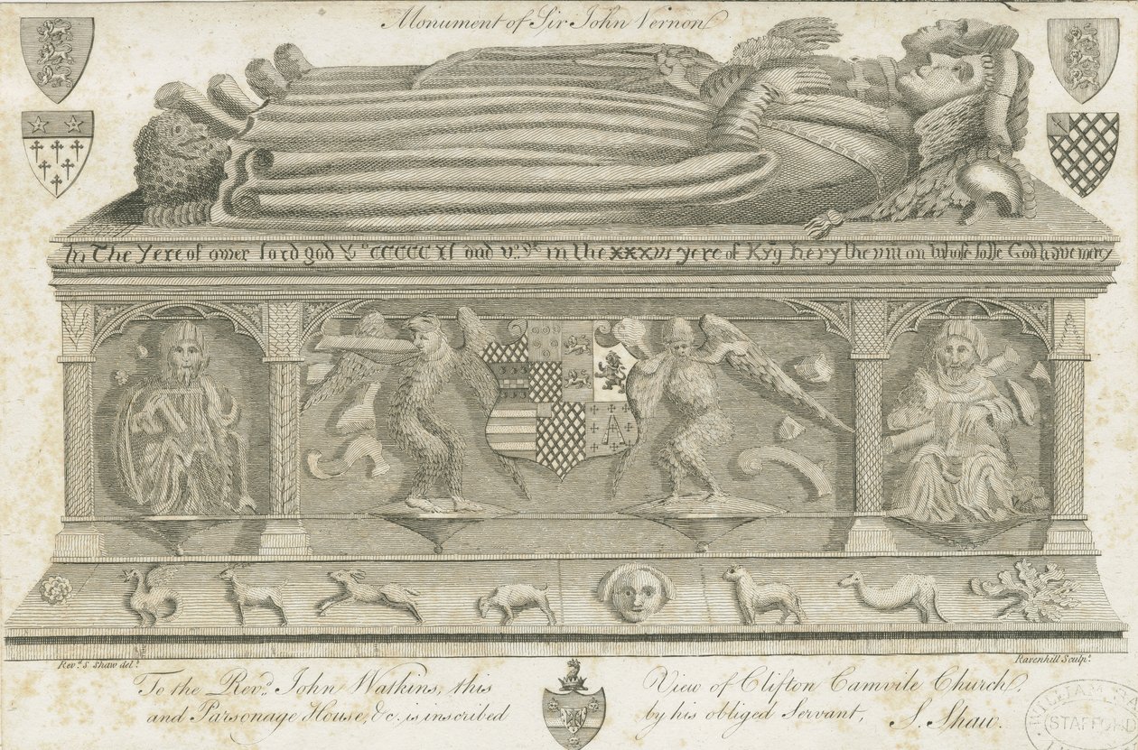 Clifton Campville Church - Vernon Monument: engraving, nd [1762-1802] dani af Stebbing Shaw