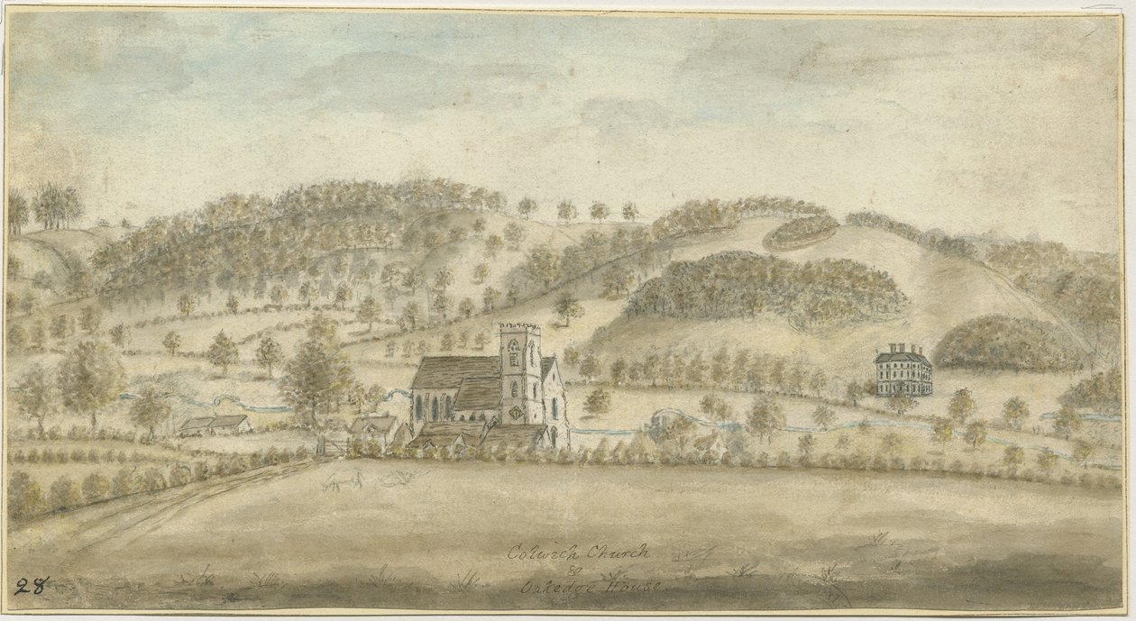 Colwich Church og Oakedge House: vandfarvemaleri, nd [1762-1802] (maleri) af Stebbing Shaw