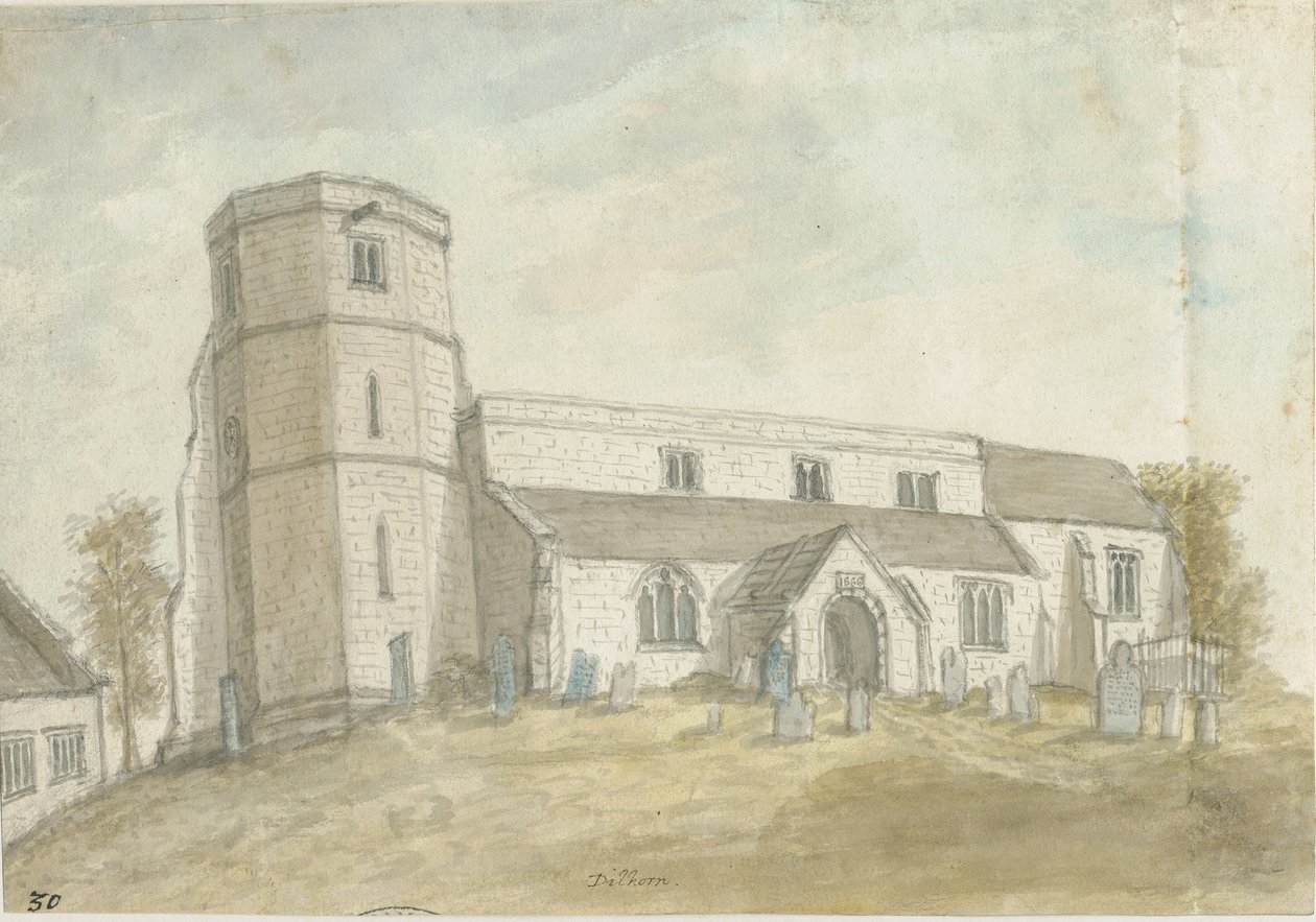 Dilhorne Kirke: vandfarvemaleri, nd [1762-1802] (maleri) af Stebbing Shaw