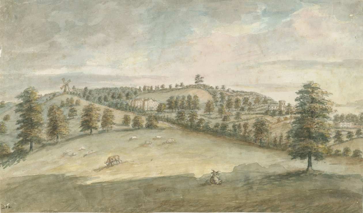 Dilhorne Hall: vandfarvemaleri, nd [1762-1802] (maleri) af Stebbing Shaw
